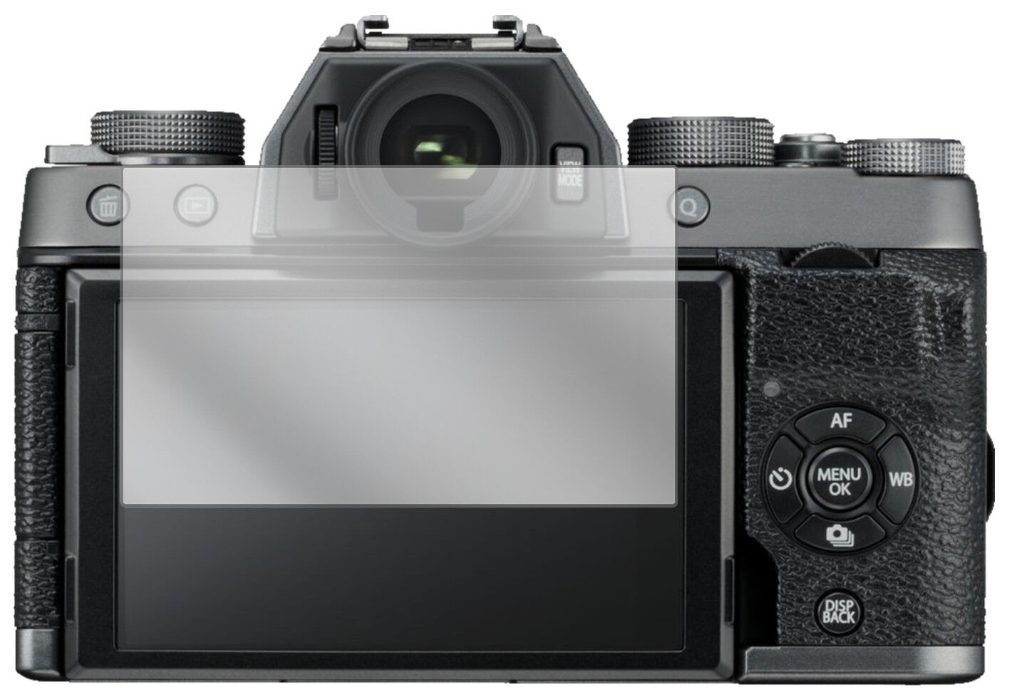 Klare Displayschutzfolie von dipos passend für Fujifilm X-T100, präziser Zuschnitt und blasenfrei montiert
