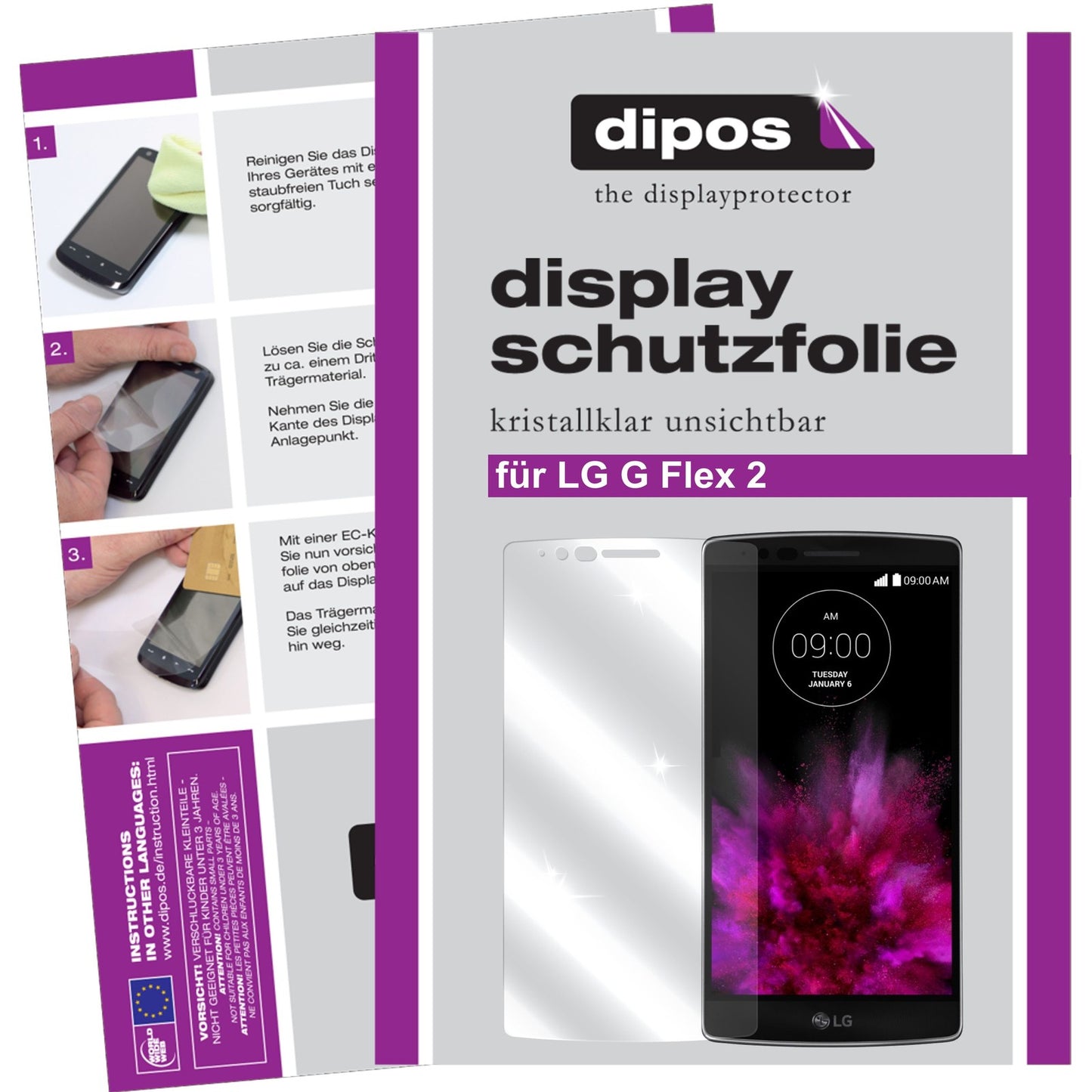 Klare Displayschutzfolie von dipos passend für G Flex 2 LG, präziser Zuschnitt und blasenfrei montiert