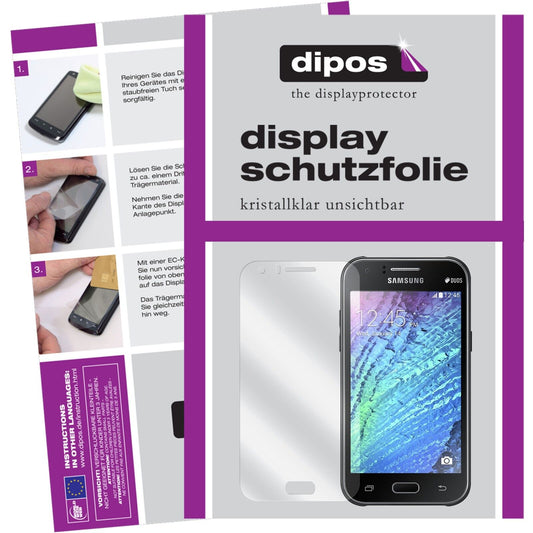 Klare Displayschutzfolie von dipos passend für Galaxy J1 Samsung, präziser Zuschnitt und blasenfrei montiert