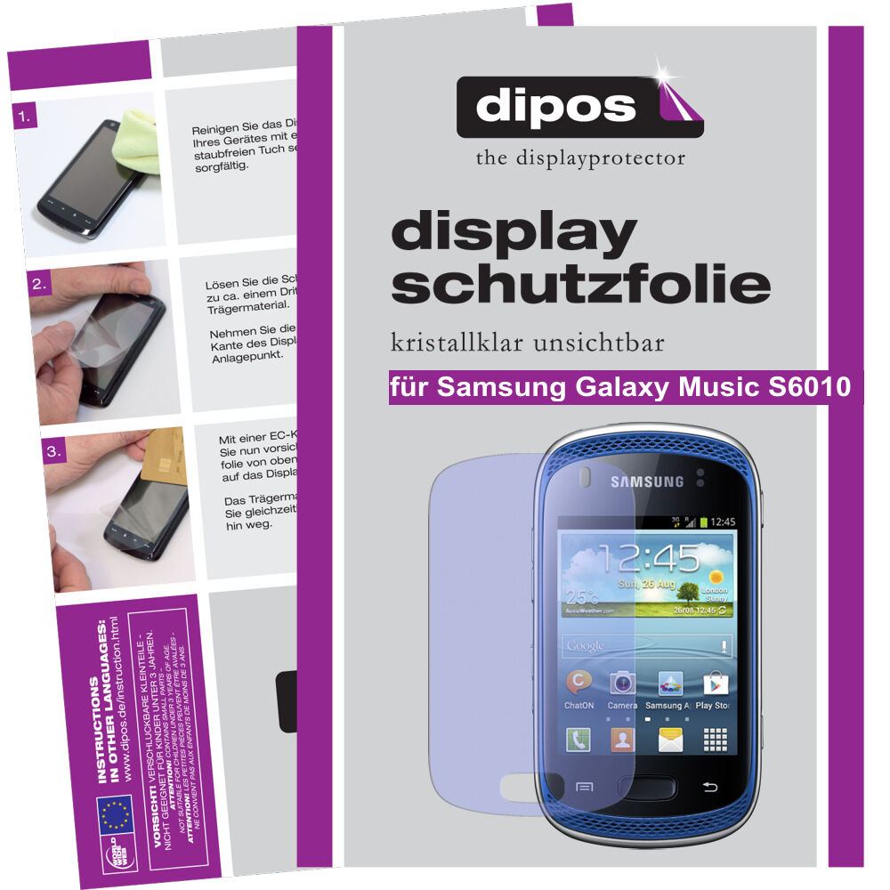 Klare Displayschutzfolie von dipos passend für Galaxy Music S6010 Samsung, präziser Zuschnitt und blasenfrei montiert