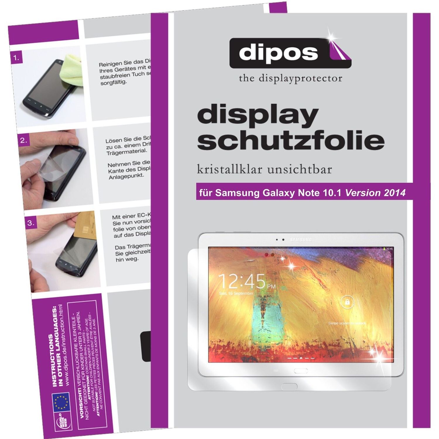 Klare Displayschutzfolie von dipos passend für Galaxy Note 10.1 (2014 Edition) Samsung, präziser Zuschnitt und blasenfrei montiert