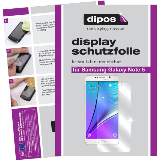 Klare Displayschutzfolie von dipos passend für Galaxy Note 5 Samsung, präziser Zuschnitt und blasenfrei montiert