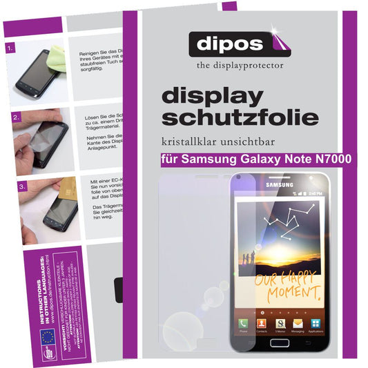Klare Displayschutzfolie von dipos passend für Galaxy Note N7000 Samsung, präziser Zuschnitt und blasenfrei montiert