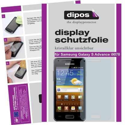 Klare Displayschutzfolie von dipos passend für Galaxy S Advance i9070 Samsung, präziser Zuschnitt und blasenfrei montiert