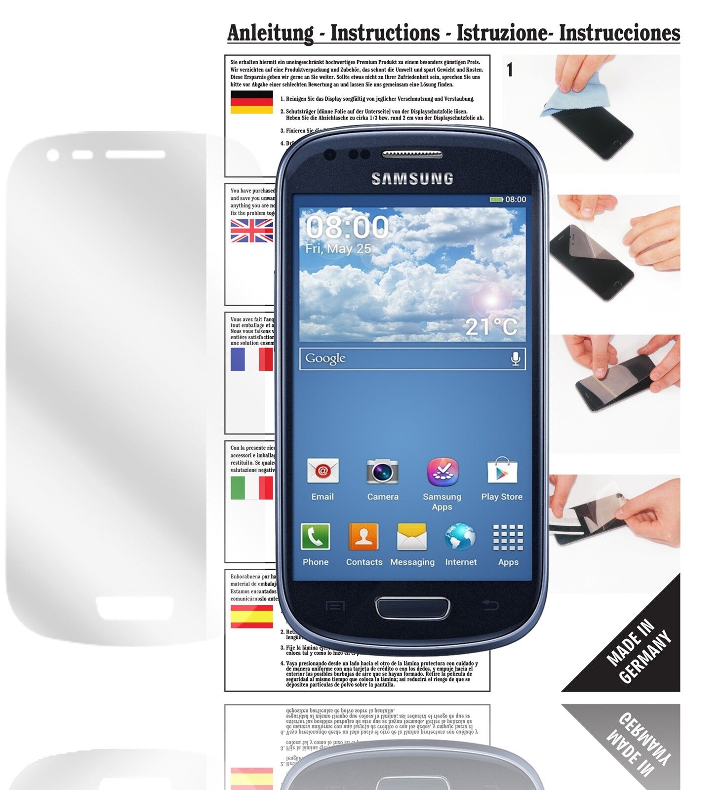 Klare Displayschutzfolie von dipos passend für Galaxy S3 mini Samsung, präziser Zuschnitt und blasenfrei montiert