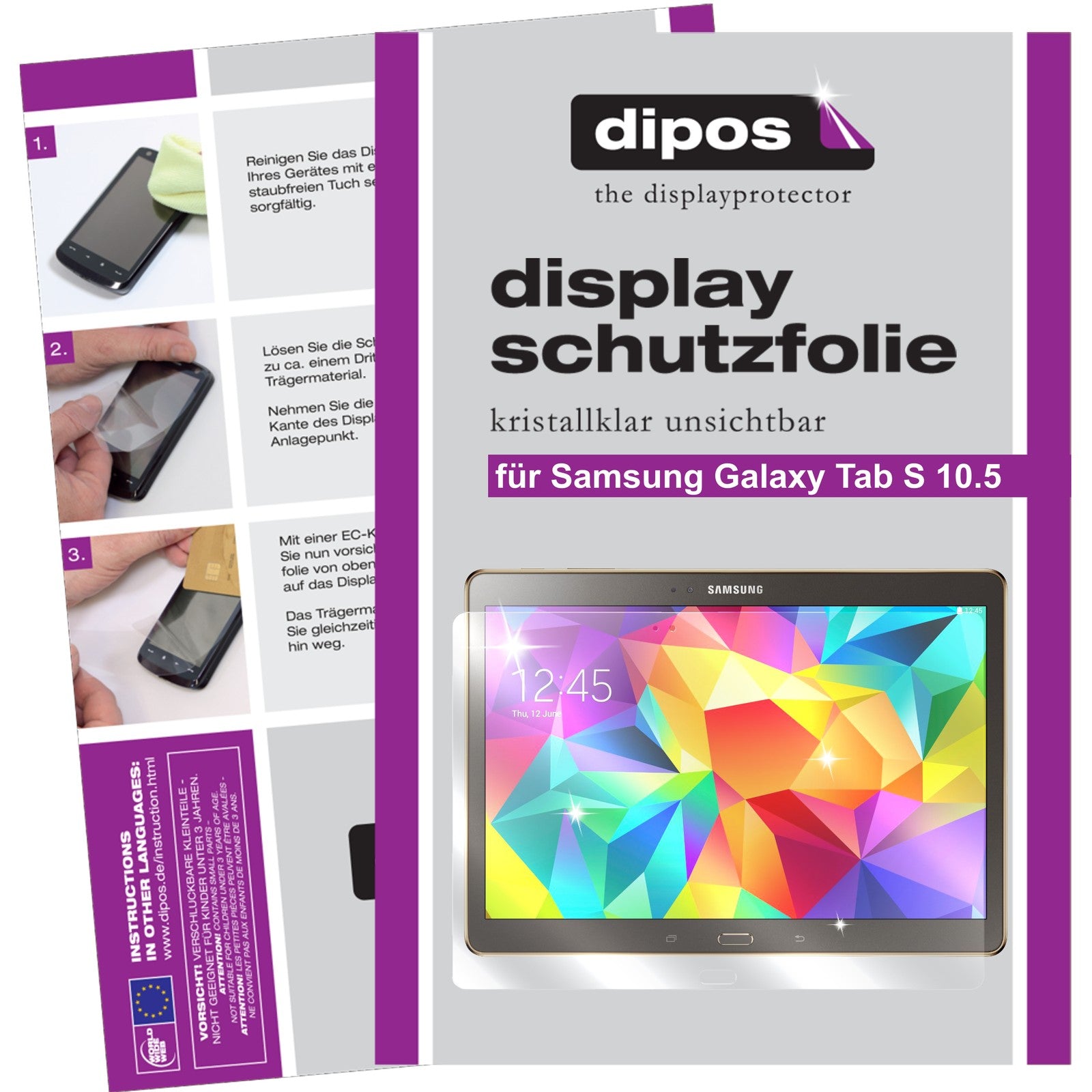 Klare Displayschutzfolie von dipos passend für Galaxy Tab S 10.5 Samsung, präziser Zuschnitt und blasenfrei montiert