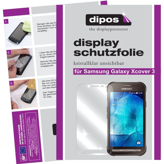 Klare Displayschutzfolie von dipos passend für Galaxy Xcover 3 Samsung, präziser Zuschnitt und blasenfrei montiert