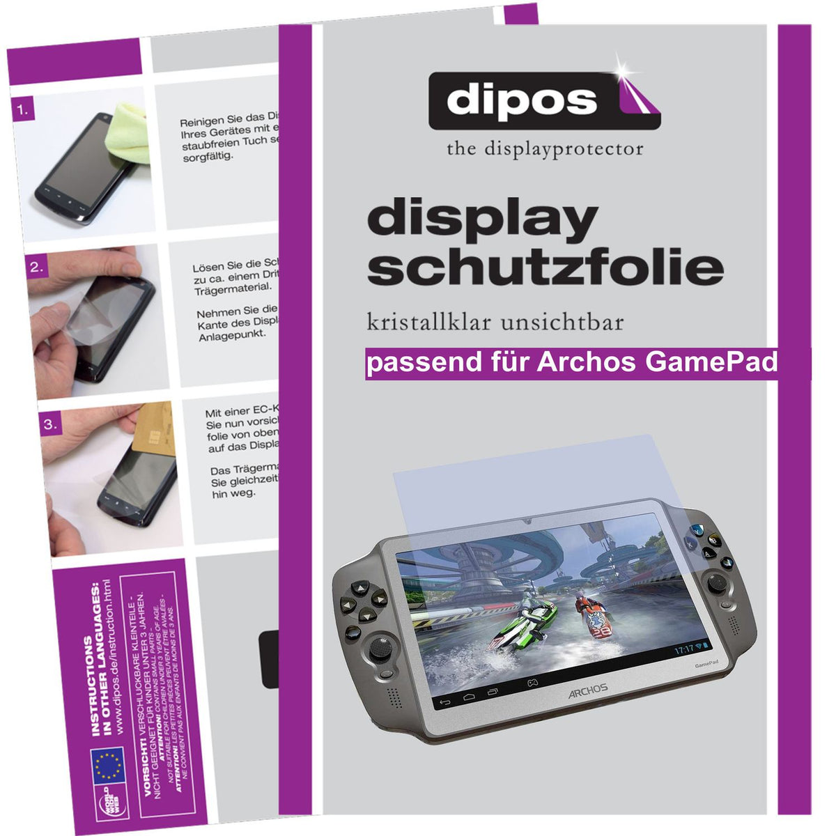 Klare Displayschutzfolie von dipos passend für GamePad Archos, präziser Zuschnitt und blasenfrei montiert