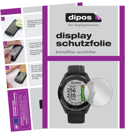 Klare Displayschutzfolie von dipos passend für Garmin Approach S62, präziser Zuschnitt und blasenfrei montiert