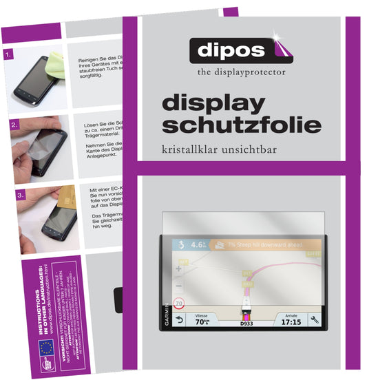 Klare Displayschutzfolie von dipos passend für Garmin Camper 770 LMT-D EU, präziser Zuschnitt und blasenfrei montiert