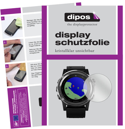 Klare Displayschutzfolie von dipos passend für Garmin Descent Mk1, präziser Zuschnitt und blasenfrei montiert