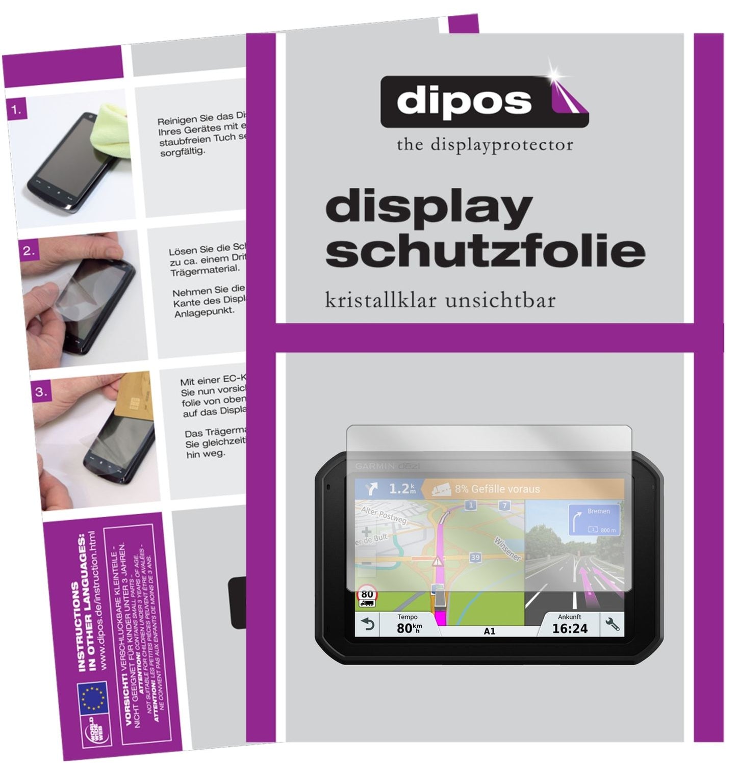 Klare Displayschutzfolie von dipos passend für Garmin Dezlcam 785 LMT-D EU, präziser Zuschnitt und blasenfrei montiert