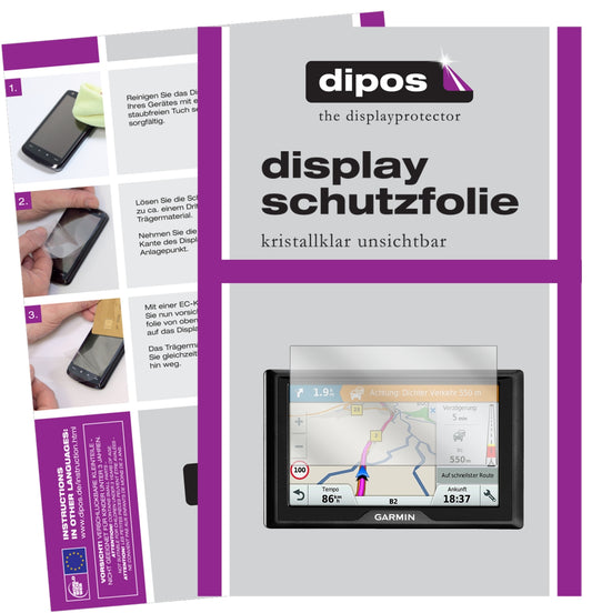 Klare Displayschutzfolie von dipos passend für Garmin Drive 5 MT-S EU, präziser Zuschnitt und blasenfrei montiert