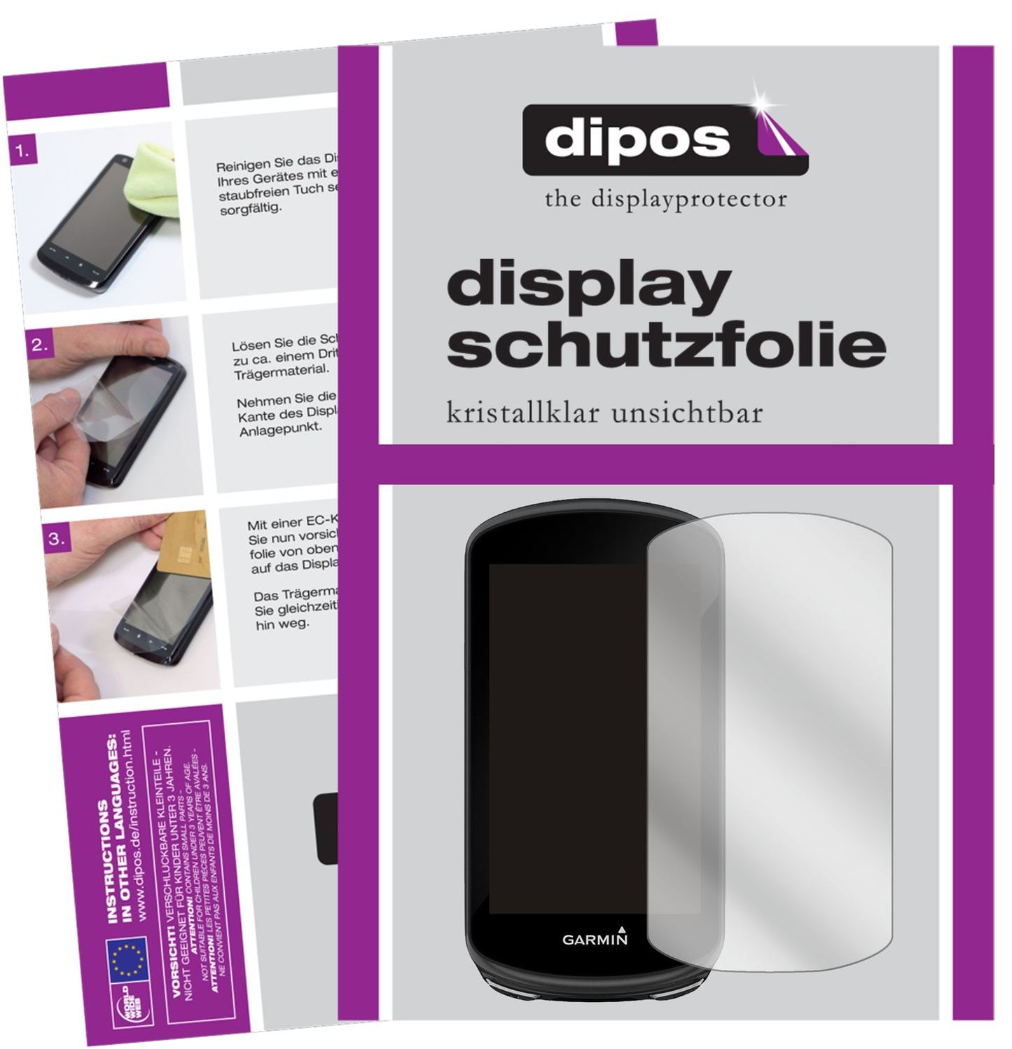 Klare Displayschutzfolie von dipos passend für Garmin Edge 1030 Plus, präziser Zuschnitt und blasenfrei montiert
