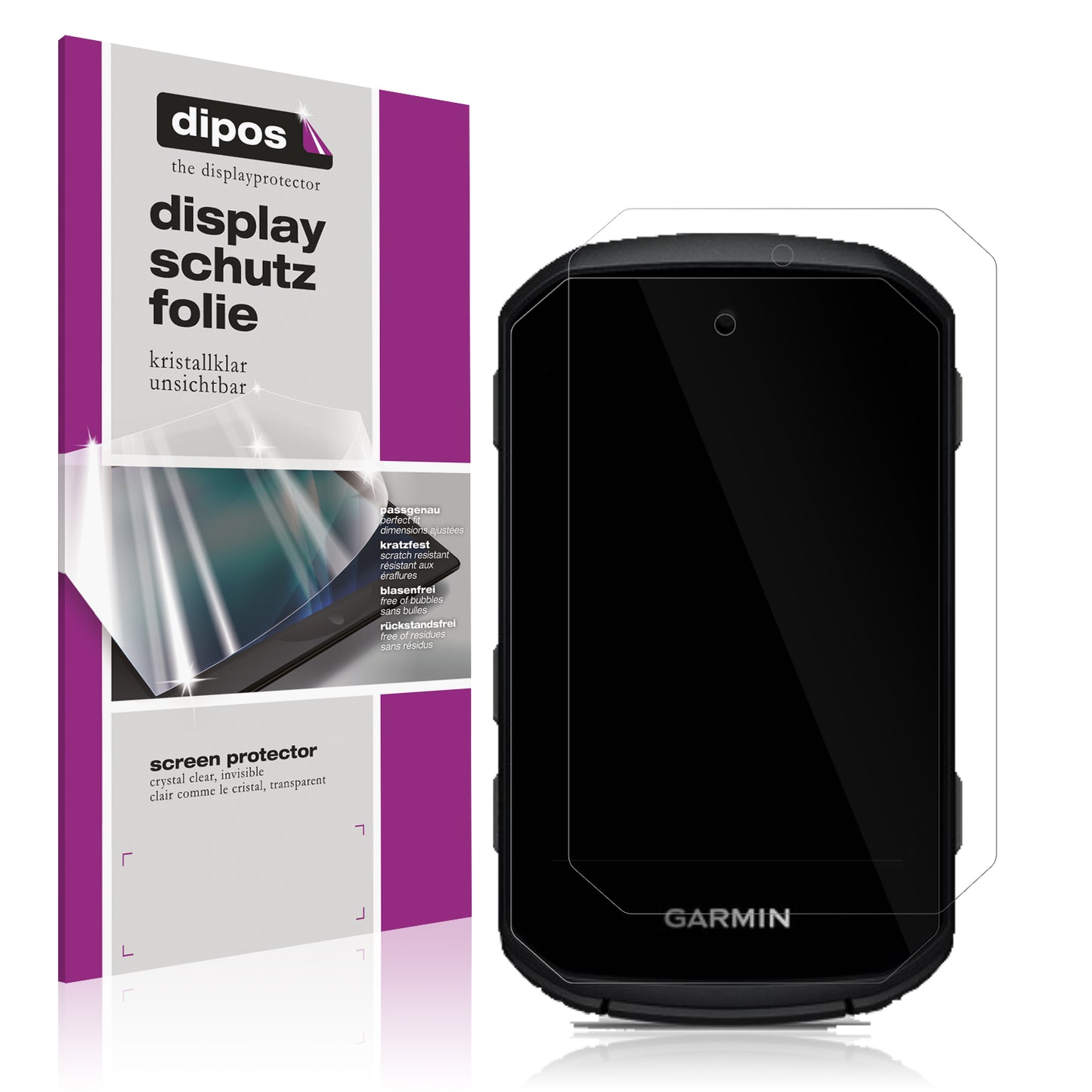 Klare Displayschutzfolie von dipos passend für Garmin Edge 550, präziser Zuschnitt und blasenfrei montiert