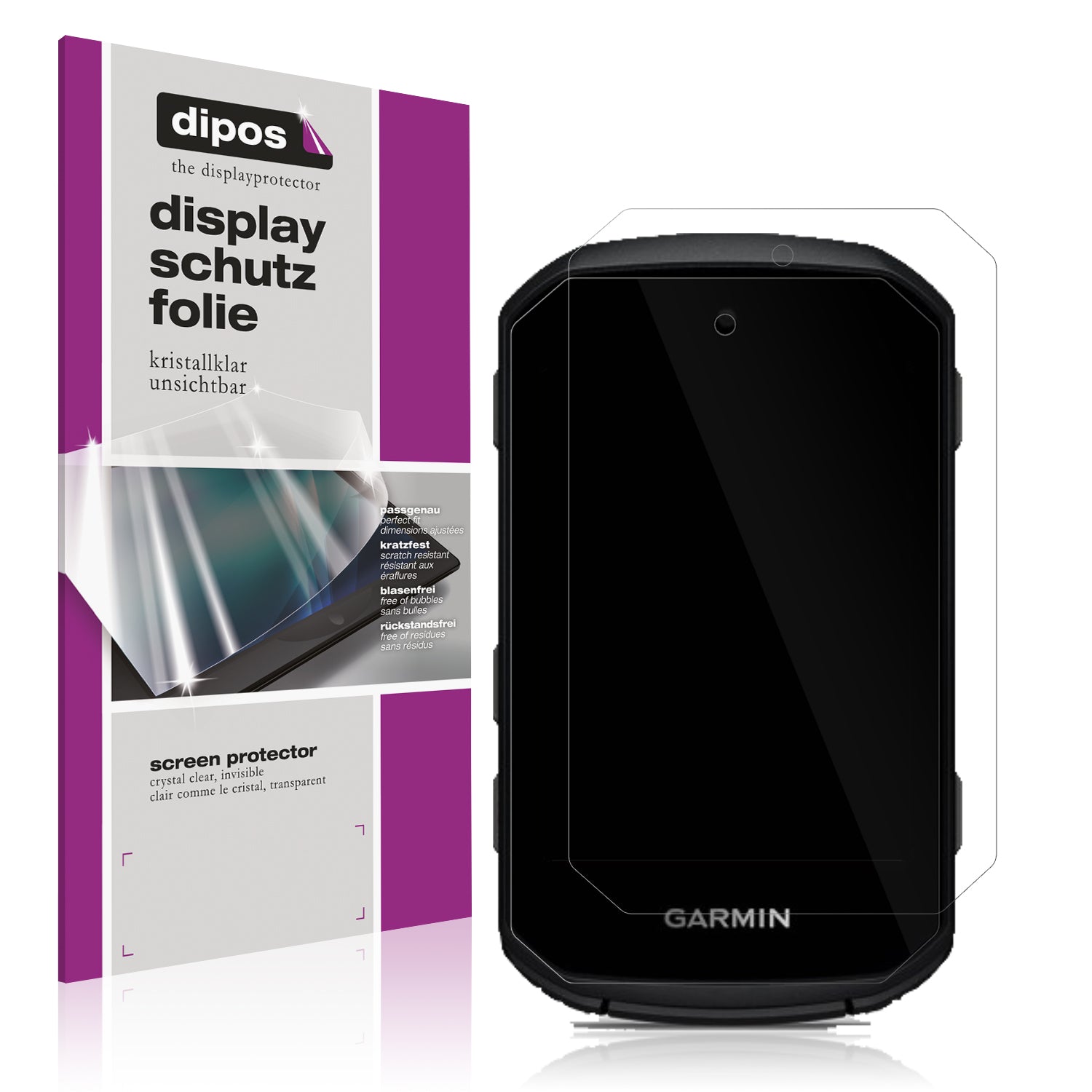 Klare Displayschutzfolie von dipos passend für Garmin Edge 550, präziser Zuschnitt und blasenfrei montiert