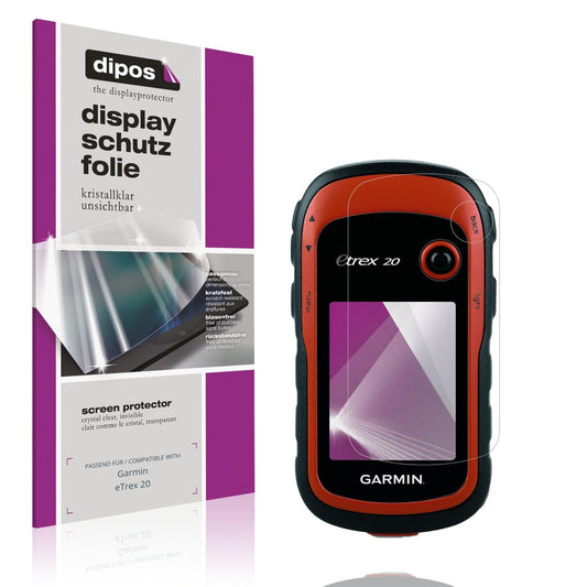 Klare Displayschutzfolie von dipos passend für Garmin eTrex 20, präziser Zuschnitt und blasenfrei montiert
