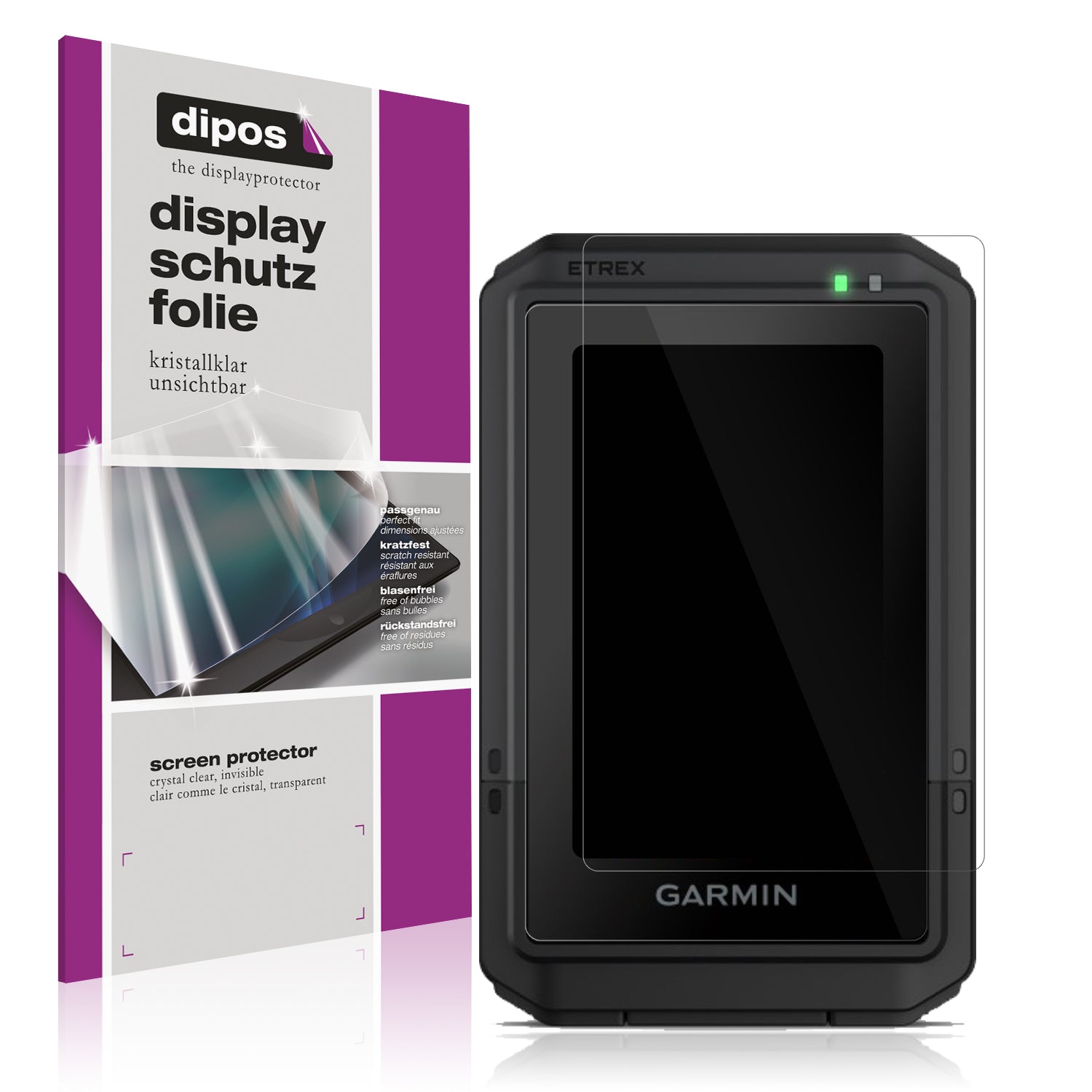 Klare Displayschutzfolie von dipos passend für Garmin eTrex Touch 2025, präziser Zuschnitt und blasenfrei montiert
