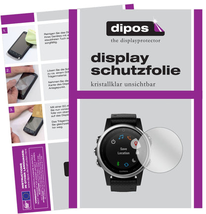 Klare Displayschutzfolie von dipos passend für Garmin Fenix 5S, präziser Zuschnitt und blasenfrei montiert
