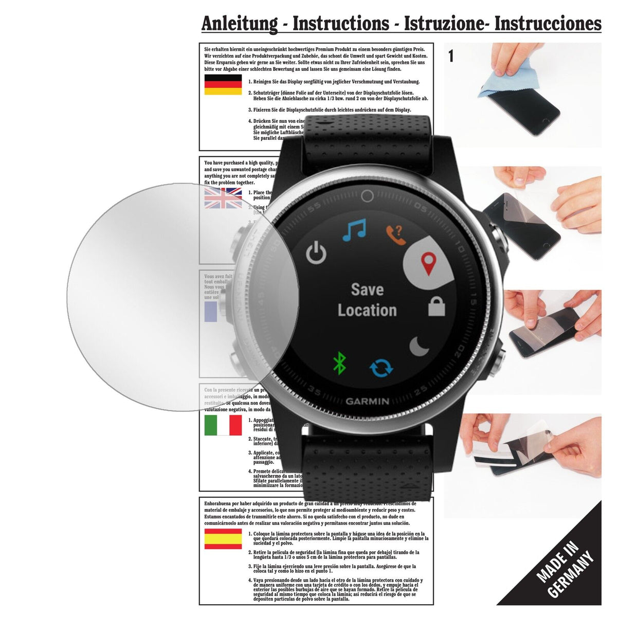 Klare Displayschutzfolie von dipos passend für Garmin Fenix 5S, präziser Zuschnitt und blasenfrei montiert