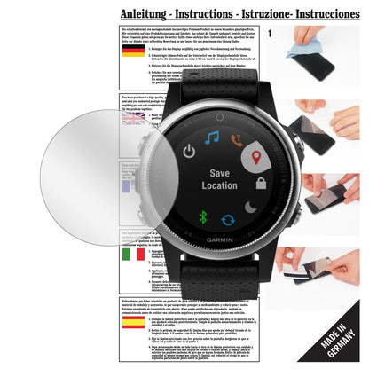 Klare Displayschutzfolie von dipos passend für Garmin Fenix 5S, präziser Zuschnitt und blasenfrei montiert