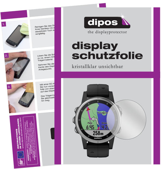 Klare Displayschutzfolie von dipos passend für Garmin fenix 5s Plus (42mm), präziser Zuschnitt und blasenfrei montiert