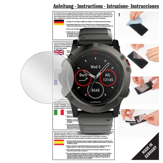 Klare Displayschutzfolie von dipos passend für Garmin Fenix 5X, präziser Zuschnitt und blasenfrei montiert