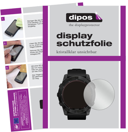 Klare Displayschutzfolie von dipos passend für Garmin Fenix 7 (47 mm), präziser Zuschnitt und blasenfrei montiert