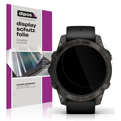 Klare Displayschutzfolie von dipos passend für Garmin Fenix 7 Pro 47mm, präziser Zuschnitt und blasenfrei montiert
