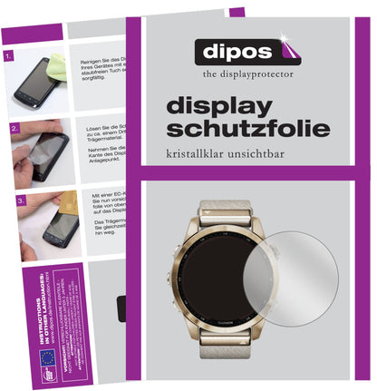 Klare Displayschutzfolie von dipos passend für Garmin Fenix 7S (42 mm), präziser Zuschnitt und blasenfrei montiert