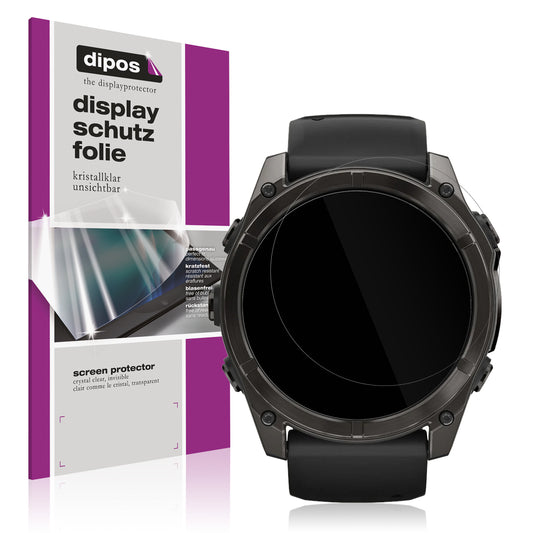 Klare Displayschutzfolie von dipos passend für Garmin Fenix 7x Pro 42mm, präziser Zuschnitt und blasenfrei montiert