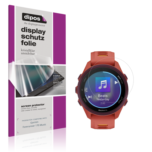Klare Displayschutzfolie von dipos passend für Garmin Forerunner 170 Music, präziser Zuschnitt und blasenfrei montiert