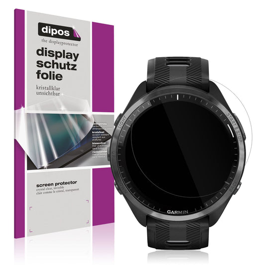Klare Displayschutzfolie von dipos passend für Garmin Forerunner 965, präziser Zuschnitt und blasenfrei montiert