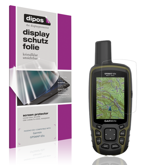 Klare Displayschutzfolie von dipos passend für Garmin GPSMAP 65s, präziser Zuschnitt und blasenfrei montiert