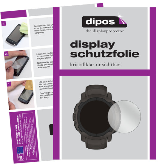 Klare Displayschutzfolie von dipos passend für Garmin Instinct 2 (45mm), präziser Zuschnitt und blasenfrei montiert