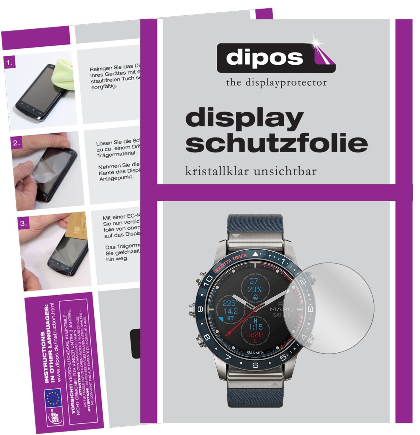 Klare Displayschutzfolie von dipos passend für Garmin MARQ Captain, präziser Zuschnitt und blasenfrei montiert