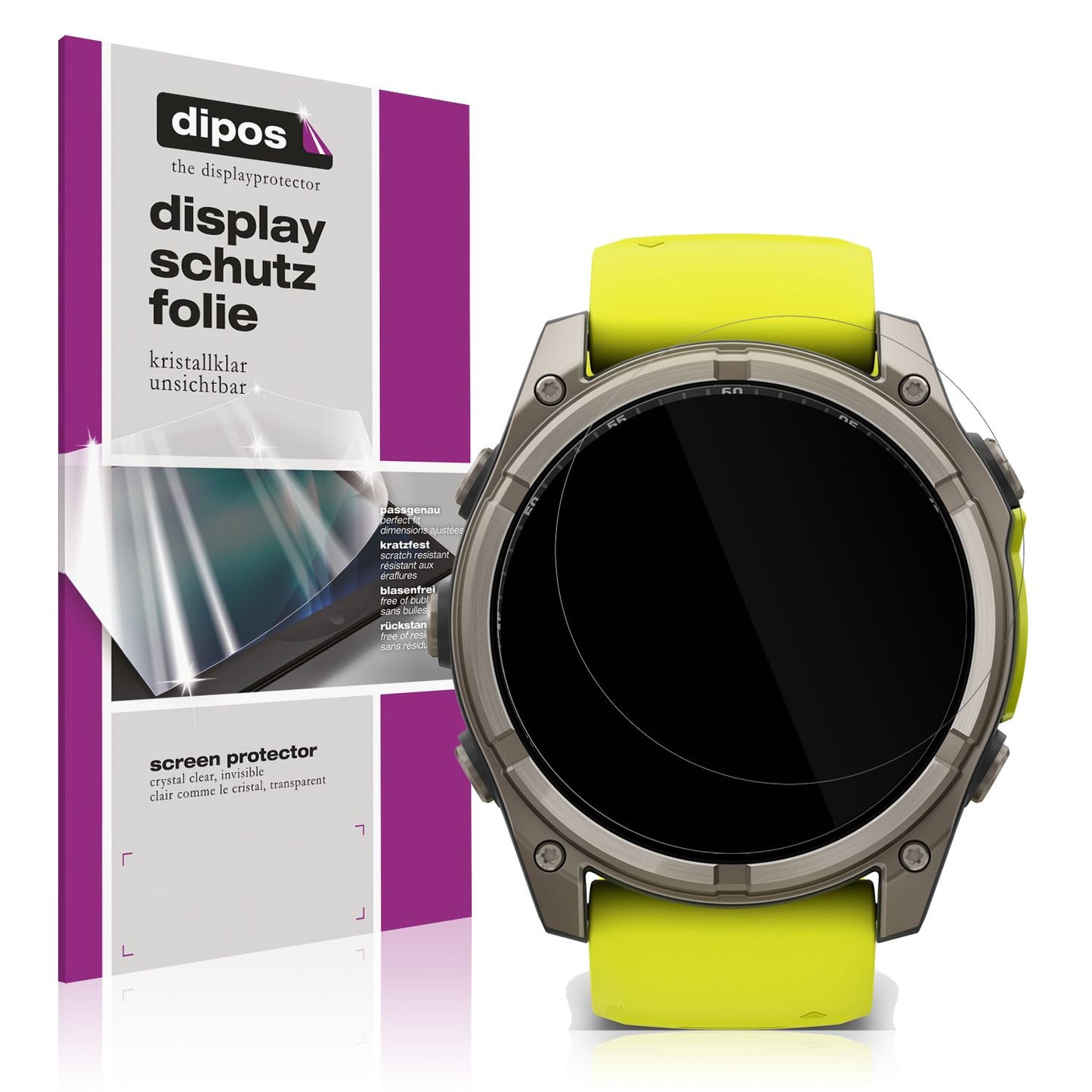 Klare Displayschutzfolie von dipos passend für Garmin Tactix 8 51mm SOLAR, präziser Zuschnitt und blasenfrei montiert