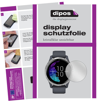Klare Displayschutzfolie von dipos passend für Garmin Venu (43mm), präziser Zuschnitt und blasenfrei montiert