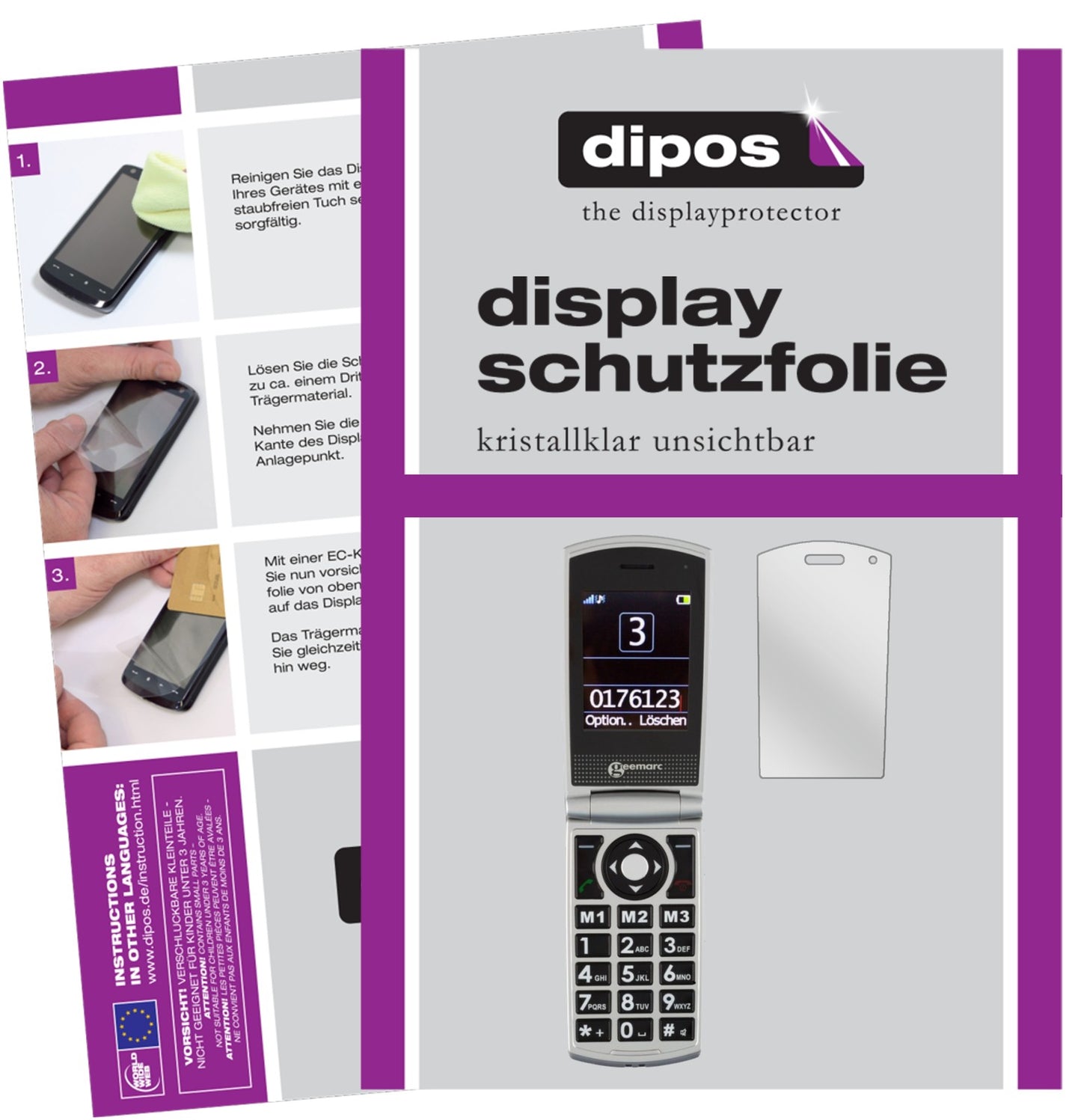 Klare Displayschutzfolie von dipos passend für Geemarc CL 8450, präziser Zuschnitt und blasenfrei montiert