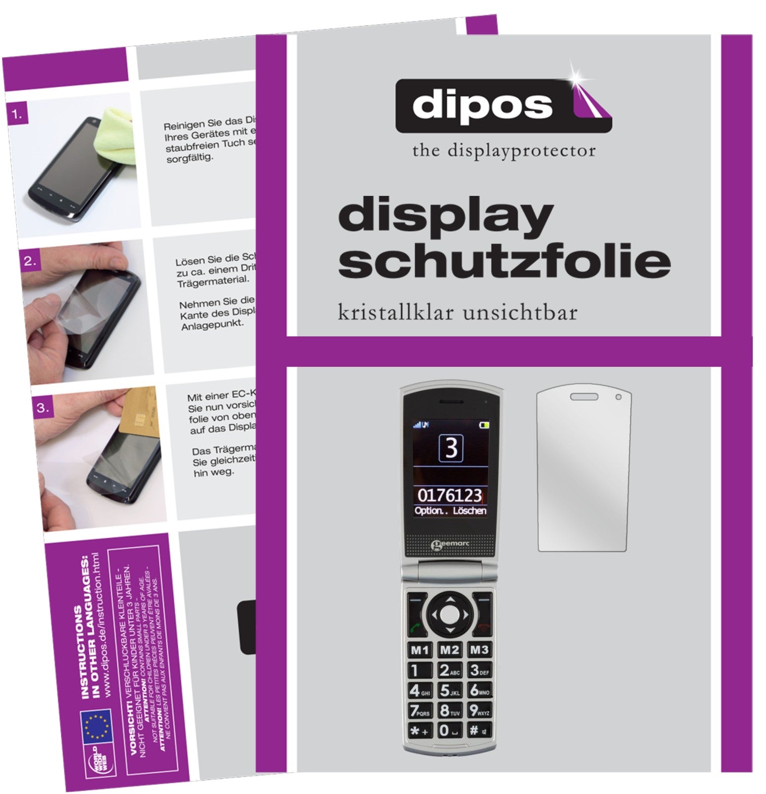 Klare Displayschutzfolie von dipos passend für Geemarc CL 8450, präziser Zuschnitt und blasenfrei montiert