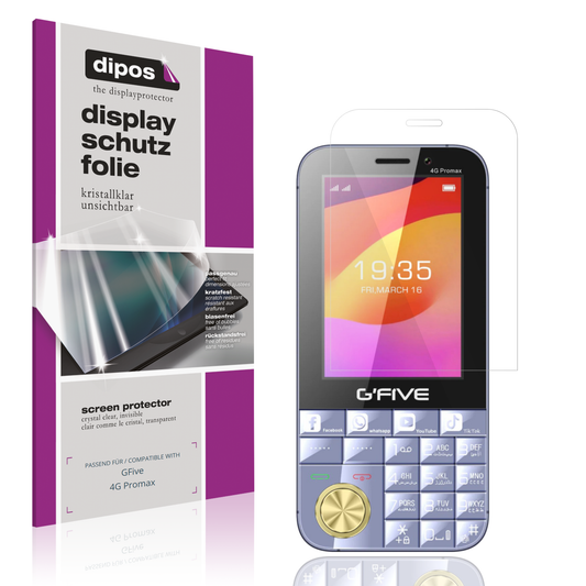 Klare Displayschutzfolie von dipos passend für GFive 4G Promax, präziser Zuschnitt und blasenfrei montiert