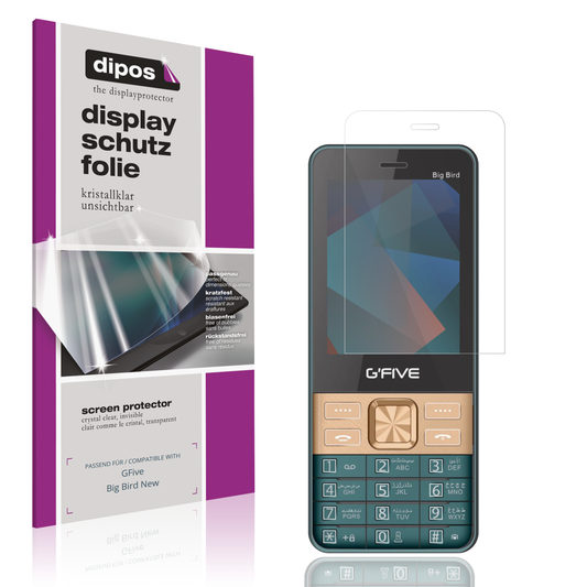 Klare Displayschutzfolie von dipos passend für GFive Big Bird New, präziser Zuschnitt und blasenfrei montiert