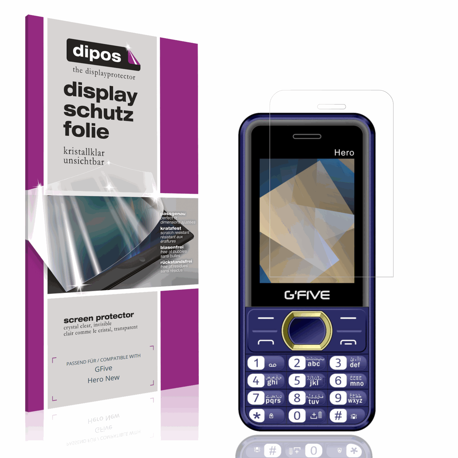 Klare Displayschutzfolie von dipos passend für GFive Hero New, präziser Zuschnitt und blasenfrei montiert