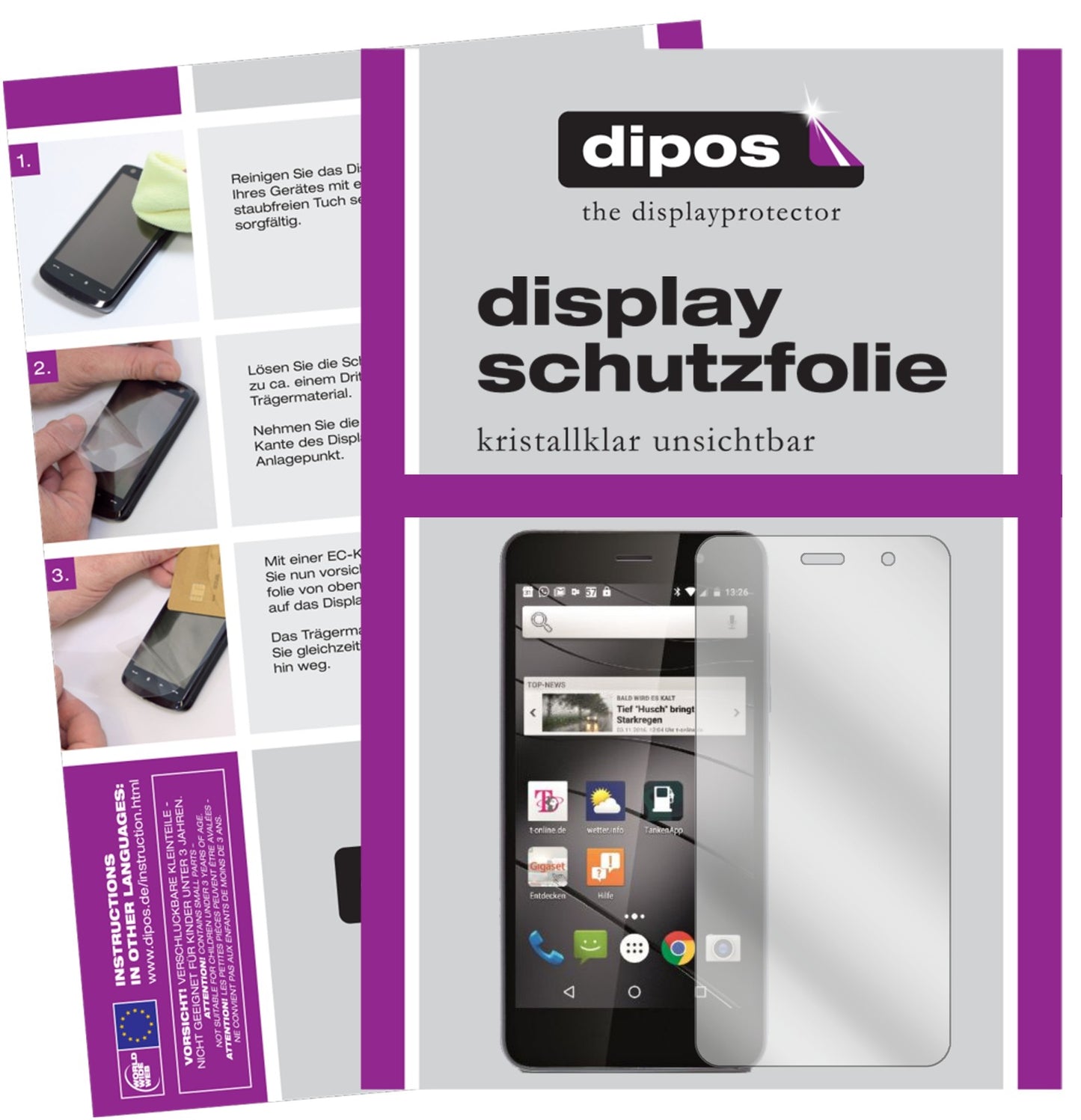 Klare Displayschutzfolie von dipos passend für Gigaset GS160, präziser Zuschnitt und blasenfrei montiert