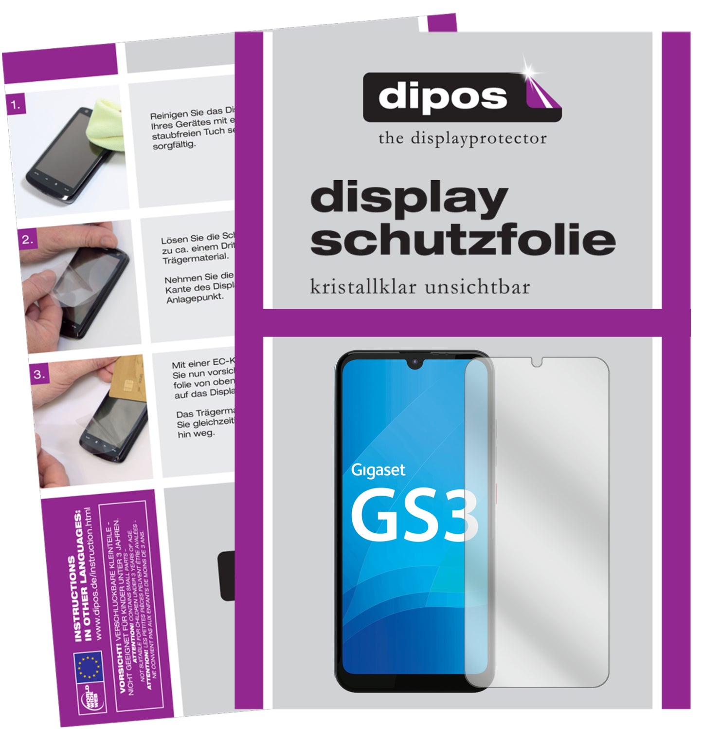 Klare Displayschutzfolie von dipos passend für Gigaset GS3, präziser Zuschnitt und blasenfrei montiert