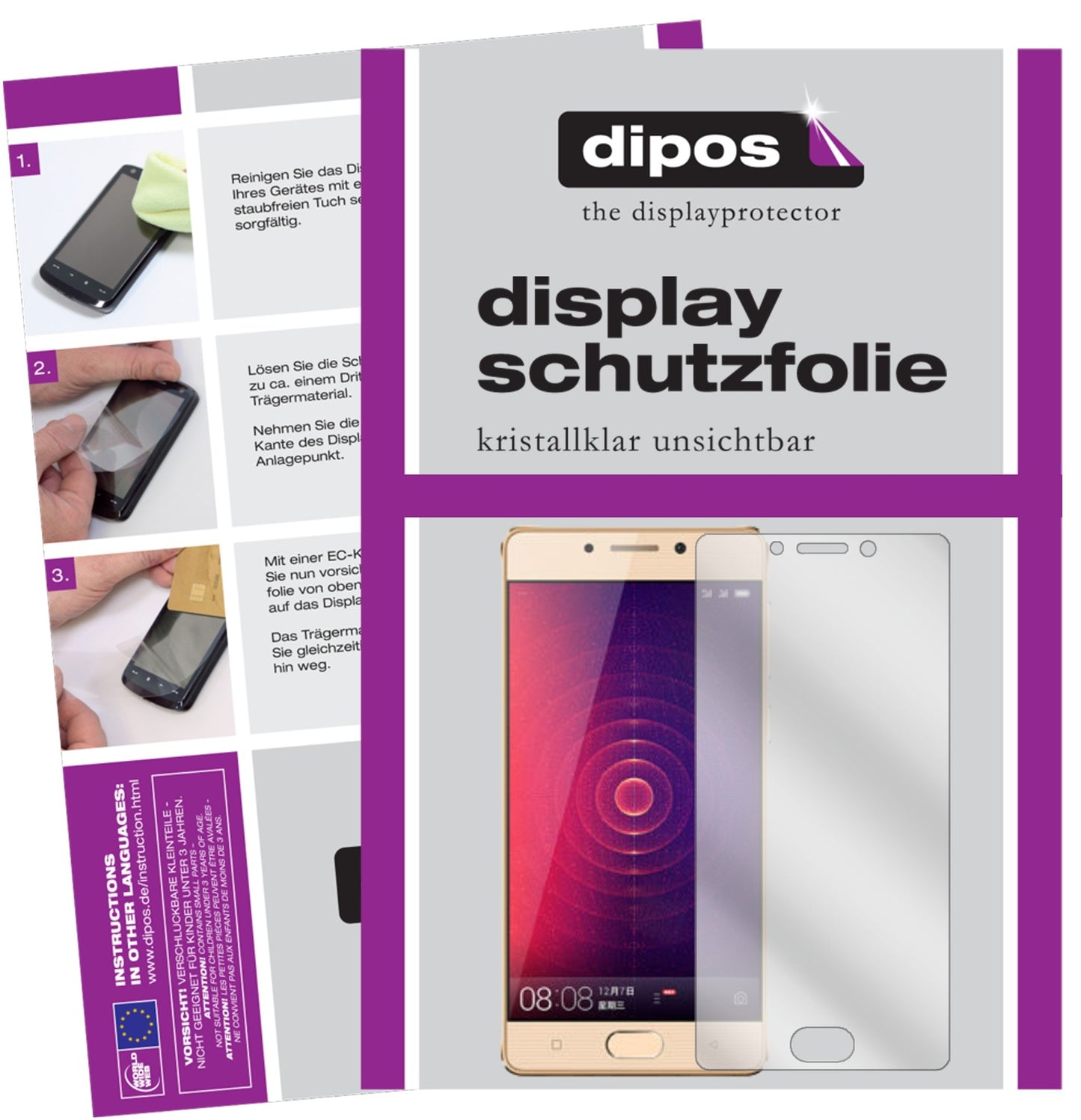 Klare Displayschutzfolie von dipos passend für Gionee Steel 2, präziser Zuschnitt und blasenfrei montiert