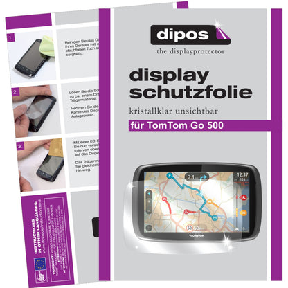 Klare Displayschutzfolie von dipos passend für Go 500 TomTom, präziser Zuschnitt und blasenfrei montiert