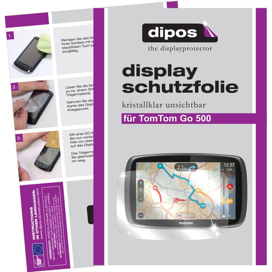 Klare Displayschutzfolie von dipos passend für Go 500 TomTom, präziser Zuschnitt und blasenfrei montiert