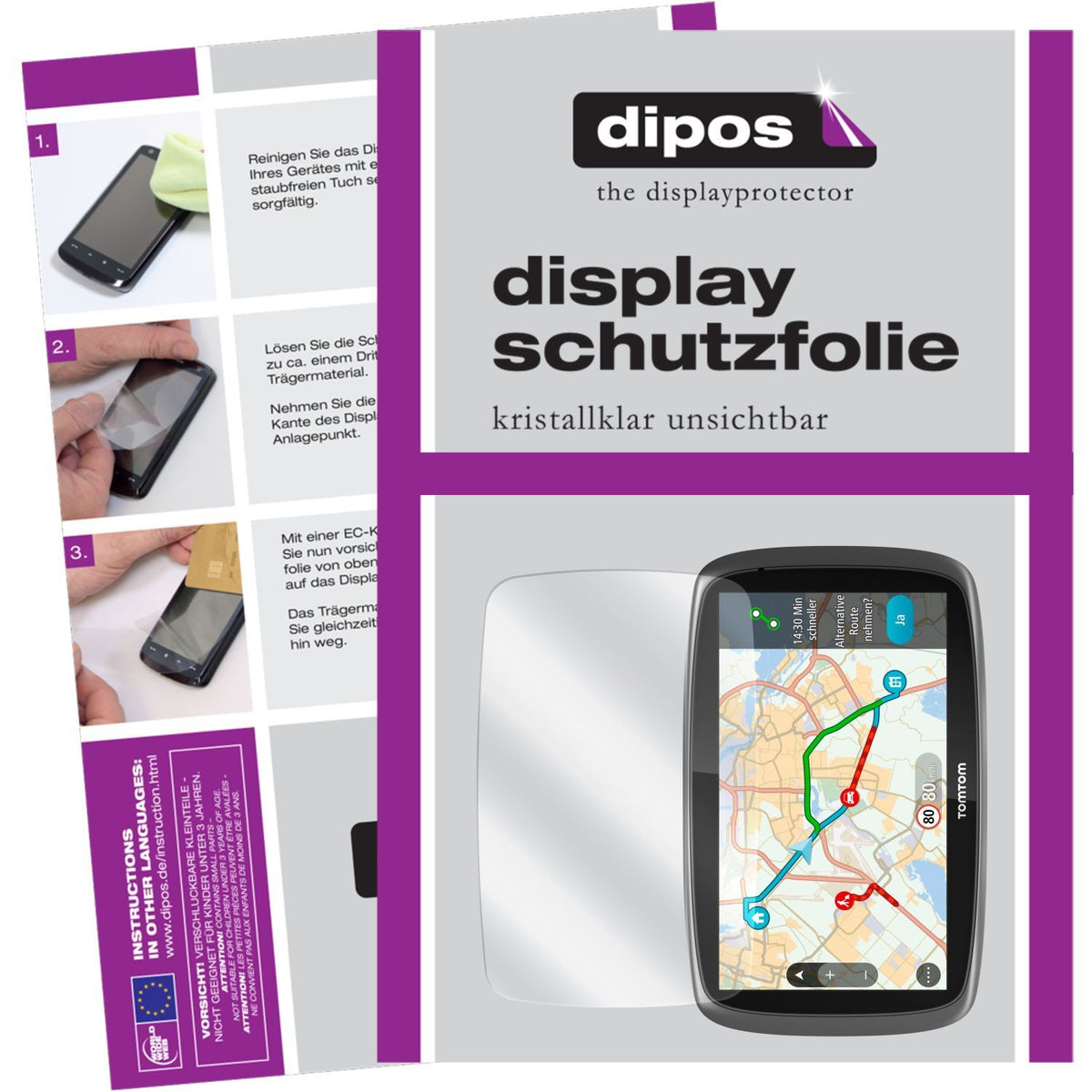 Klare Displayschutzfolie von dipos passend für Go 5100 / 510 TomTom, präziser Zuschnitt und blasenfrei montiert