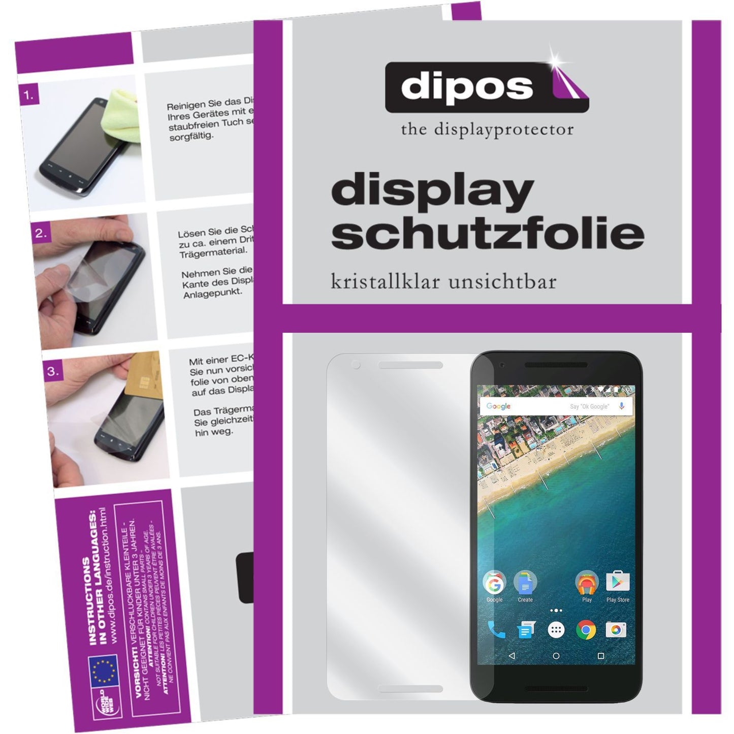 Klare Displayschutzfolie von dipos passend für Google Nexus 5X LG, präziser Zuschnitt und blasenfrei montiert